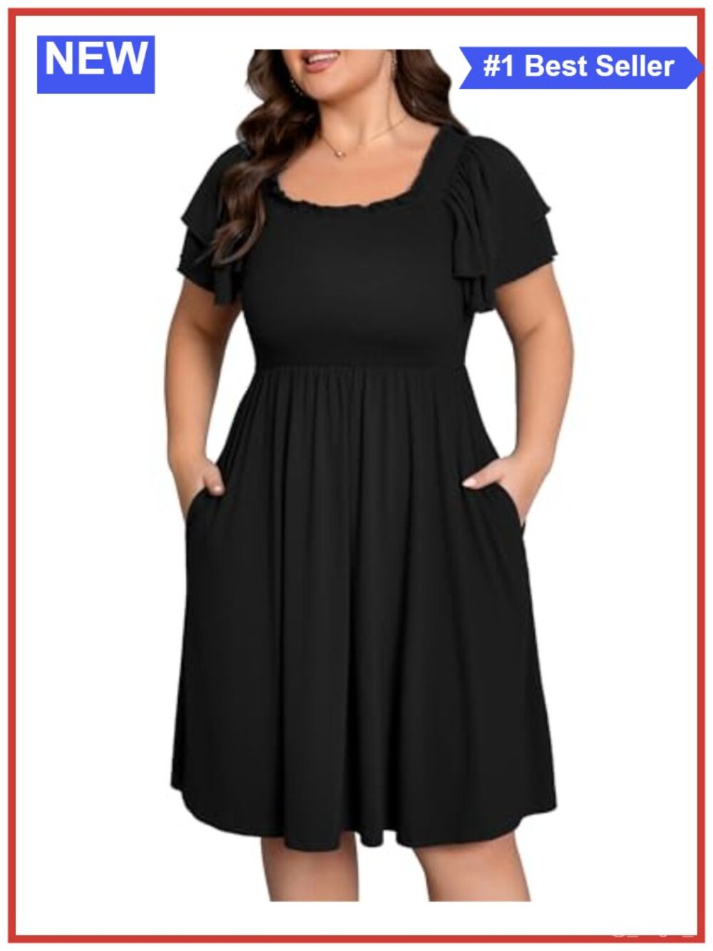 Women's Smocked Midi Dress Ruffle Neck Short Sleeve Casual Plus Size with